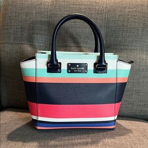 KATE SPADE Cedar Street Maise Multi-stripe Leather Bag 14”x9”x4” Preloved
